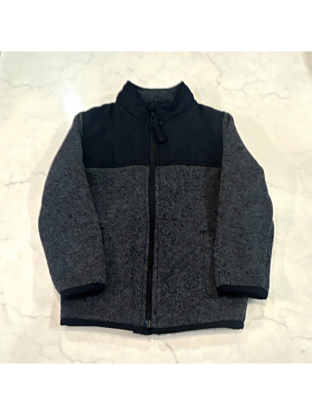 The Children's Place 3T Colorblock Full Zip Fleece Jacket Gray/Black Pockets